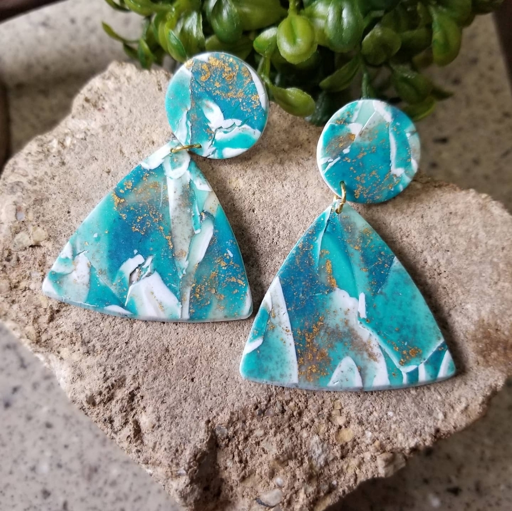 Polymer clay earrings blue and white